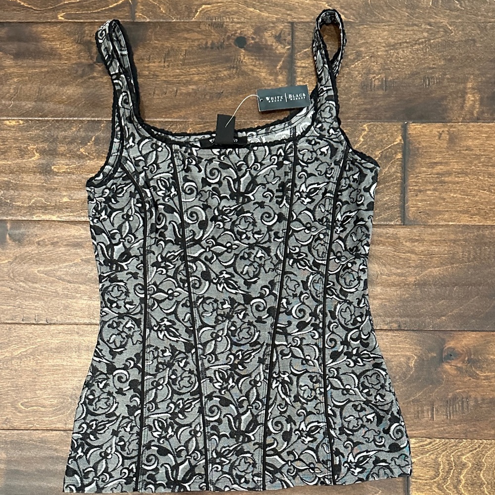 White House Black Market Black & Gray Lace look Camisole